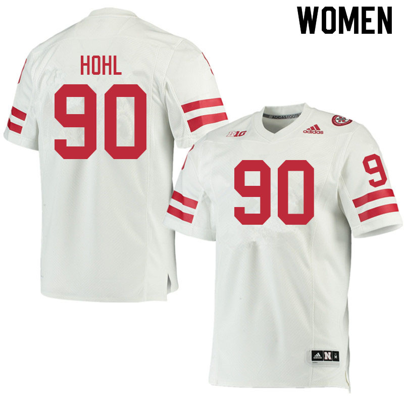 Women #90 Jacob Hohl Nebraska Cornhuskers College Football Jerseys Sale-White - Click Image to Close